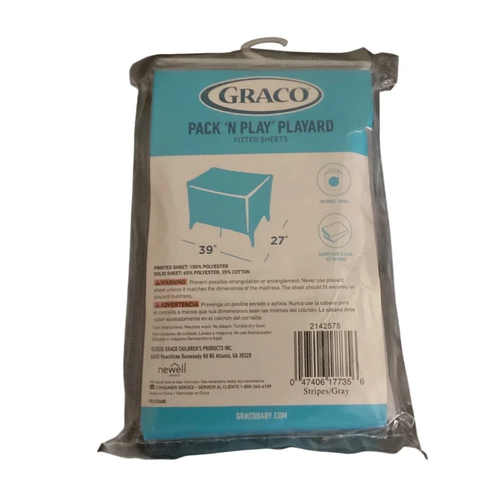 Graco Pack N Play Fitted Sheets 2 Pack Stripes Gray For Portable‎ Playards